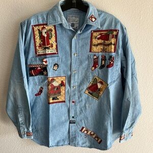 Colisseum Blues Men's Christmas Decorated 100% Cotton Button Down Shirt Large Sz